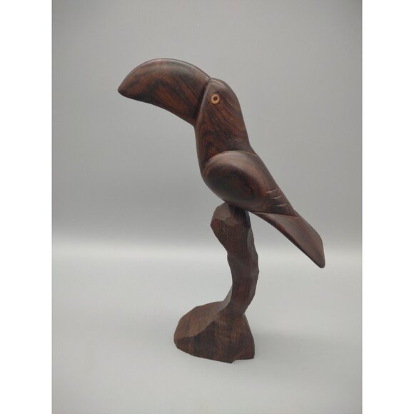 Vintage 12" Toucan Carved Wood Folk Art Sculpture, Two Pieces, MCM Bird Parrot - Picture 2 of 16
